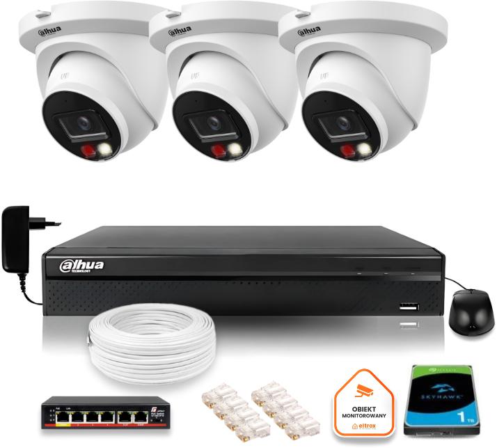 Dahua IP monitorovacia súprava 8mpx 4K 3 kamery IPC-HDW2849TM-S-IL s 1TB diskom
