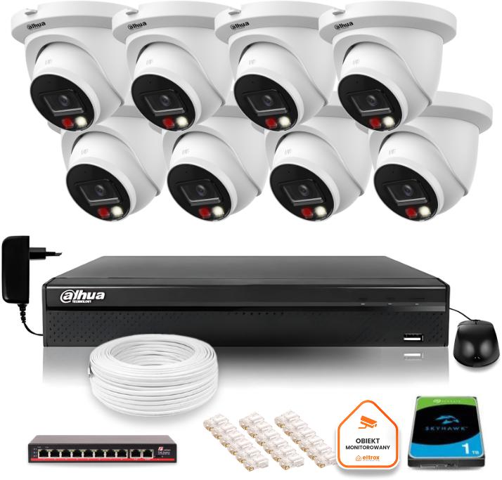 Dahua 8mpx 4K IP monitorovacia súprava 8 kamier IPC-HDW2849TM-S-IL s 1TB diskom