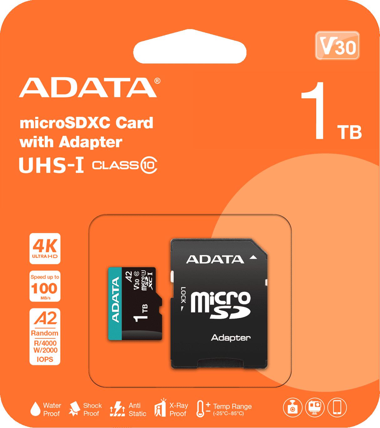 Pamäťová karta Adata microSD Premier Pro 1TB UHS1 U3 V30 100/85 MB/s + adaptér