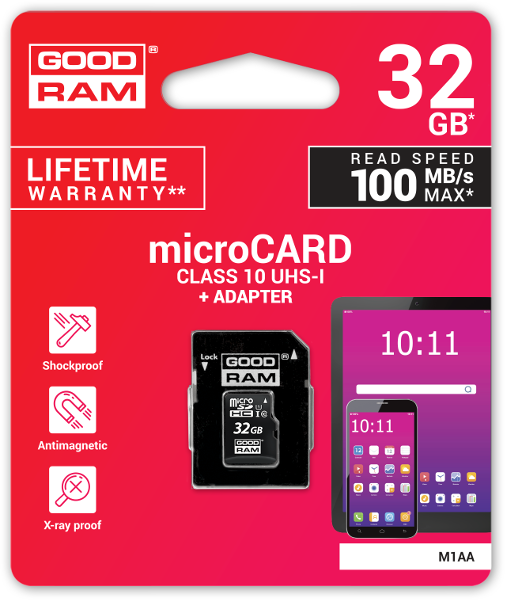 GOODRAM UHS1 CL10 32GB microSD MEMORY CARD + 100MB ADAPTÉR