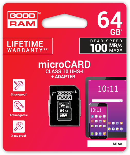 GOODRAM UHS1 CL10 64GB microSD MEMORY CARD + 100MB ADAPTÉR