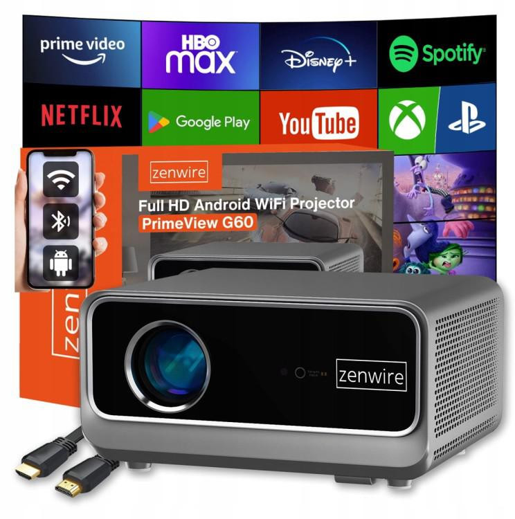 Android projektor Google TV FULL HD 4K 39000lm WiFi Prenosný SMART Zenwire G60