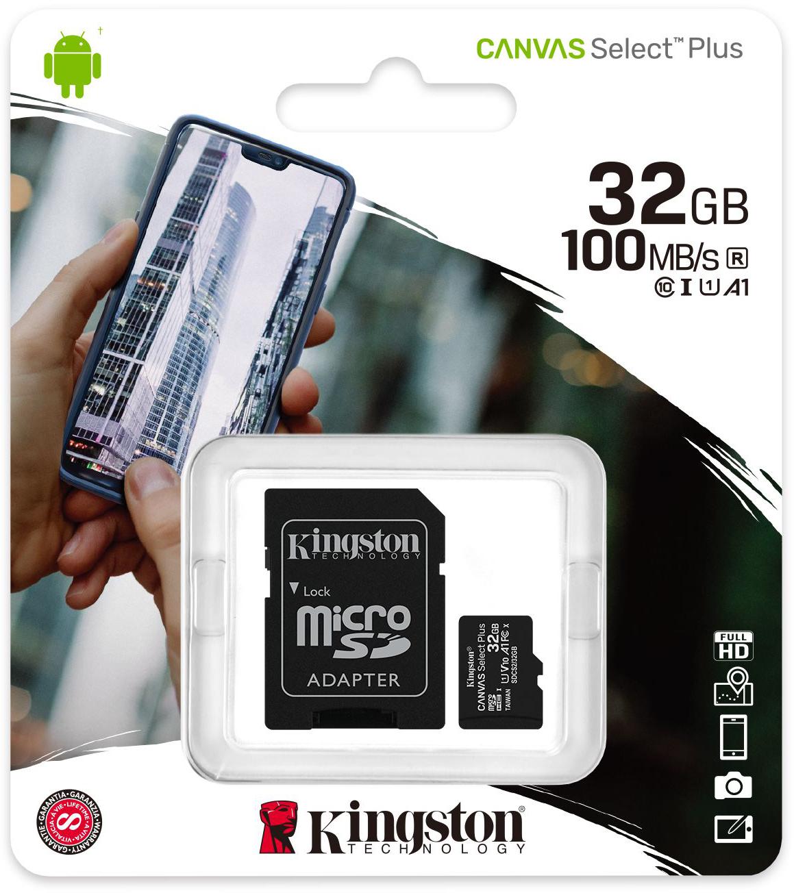 Pamäťová karta Kingston Canvas Select Plus 32GB 100MB microSDHC CL10 UHS-I + adaptér SD