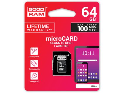 Paměťová karta GOODRAM microSD UHS1 CL10 64GB + ADAPTÉR 100MB