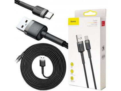 Kabel USB-A -> USB-C Baseus Cafule CATKLF-UG1 300cm 3A QC 3.0 ČERNÝ/ŠEDÝ V Nylonovém plášti