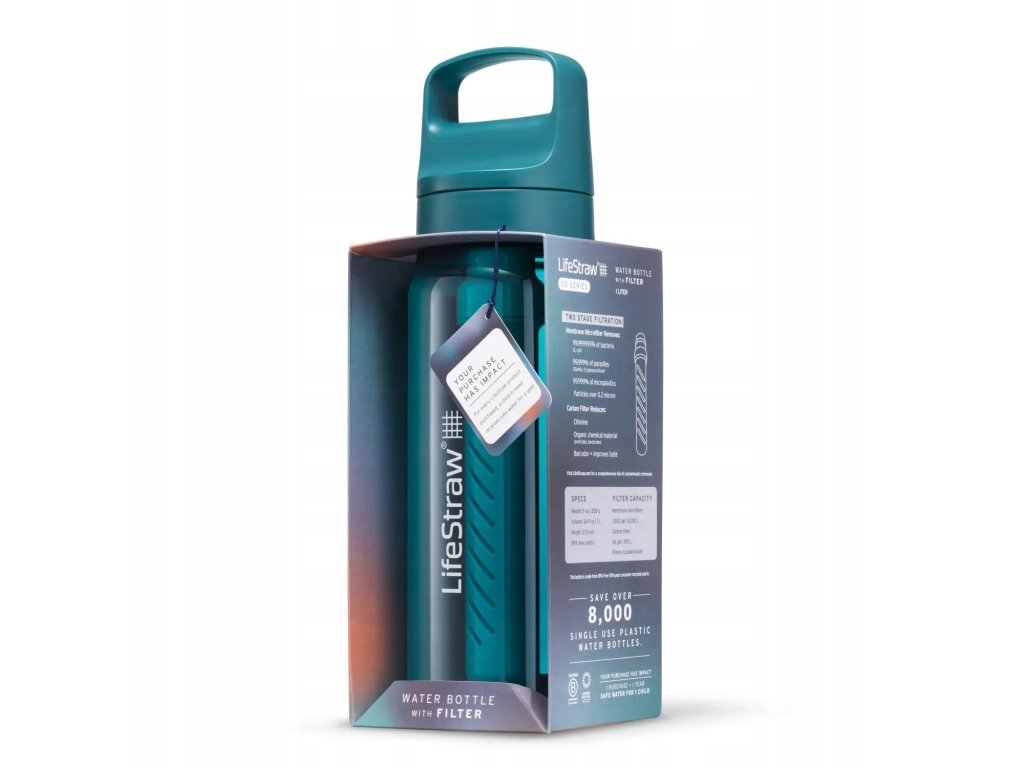 LGV41LTLWW Lifestraw Go 2.0 Water Filter Bottle 1L Laguna Teal