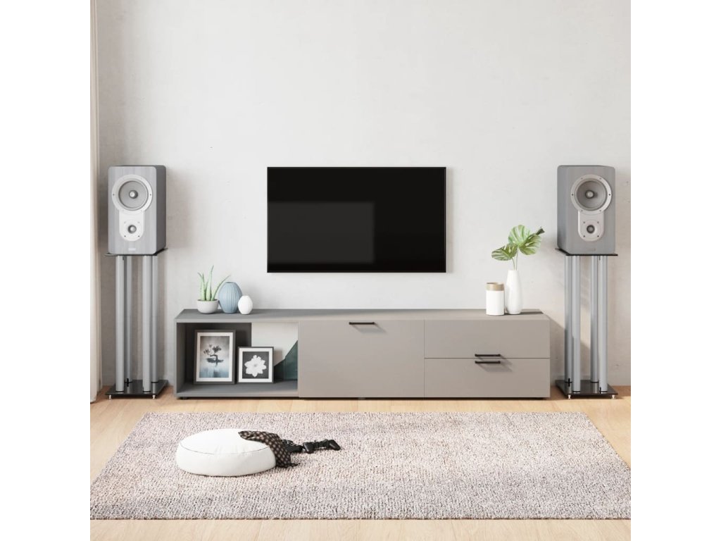 Multidom Stojany na reproduktory čierno-strieborné 2 ks sklo 4-stĺpové