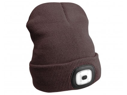 Čepice s čelovkou 180lm, nabíjecí, USB, univerzální velikost, bavlna/PE, hnědá SIXTOL
