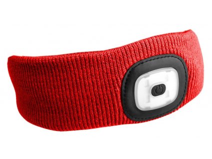 Čelenka s čelovkou 180lm, nabíjecí, USB, univerzální velikost, bavlna/PE, červená SIXTOL