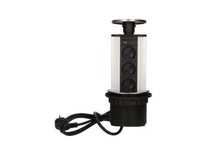 Nábytková zásuvka ORNO OR-AE-1354, 10cm, 3x250V AC výklopná do pracovnej dosky s USB nabíjačkou a káblom 1,8m