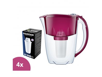 Aquaphor Prestige filtrační konvice cherry s indikátorem + 4 ks filtru Aquaphor A5