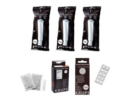 Krups F08801 Aqua Filter Claris 3 ks + F0540010 odvápňovač + XS300010 čisticí tablety