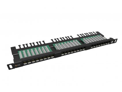 19" patch panel Solarix 24xRJ45 CAT5E UTP s vyvazovací lištou černý 0,5U SX24HD-5E-UTP-BK