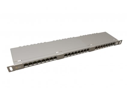 19" patch panel Solarix 24xRJ45 CAT5E STP s vyvazovací lištou 0,5U SX24HD-5E-STP-SL