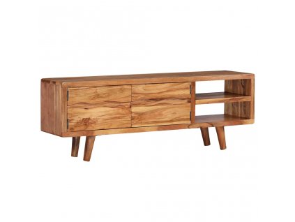 Multidom TV stolík akáciové drevo s vyrezávanými dvierkami, 117x30x40 cm