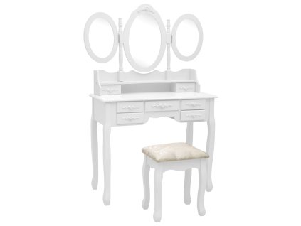 Multidom Toaletný stolík so stoličkou a 3-dielnym zrkadlom biely