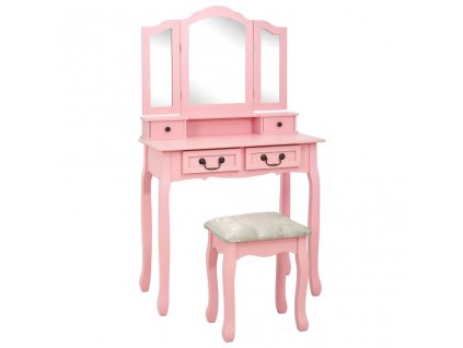 Multidom Toaletný stolík so stoličkou, ružový 80x69x141 cm, paulovnia