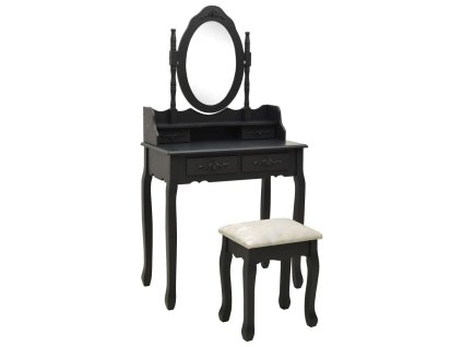 Multidom Toaletný stolík so stoličkou, čierny 75x69x140 cm, paulovnia