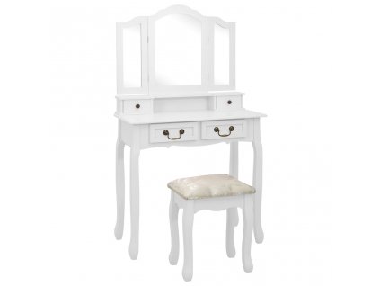Multidom Toaletný stolík so stoličkou, biely 80x69x141 cm, paulovnia