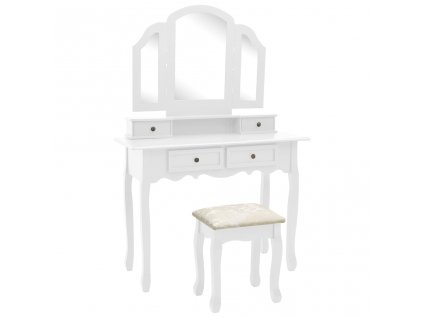 Multidom Toaletný stolík so stoličkou biely 100x40x146 cm drevo paulovnie