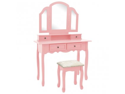 Multidom Toaletný stolík so stoličkou ružový 100x40x146 cm drevo paulovnie