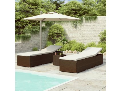 Multidom 3-dielne záhradné lehátka s čajovým stolíkom hnedé polyratanové