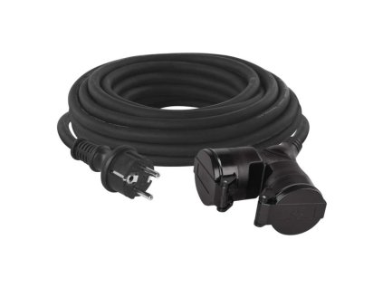 Vonkajší predlžovací kábel 10 m / 2 zásuvky / čierny / guma / 230 V / 1,5 mm2