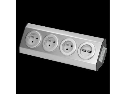 Povrchová rohová zásuvka ORNO VIRONE FS-3, 3x 230V, 2xUSB, nerez