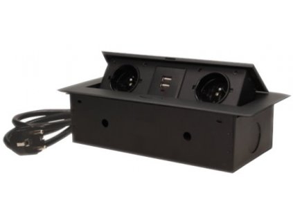 Výklopný blok zapustený ORNO OR-AE-13126/B/3M, 2x 230V a 2x USB, kábel 3m, čierny