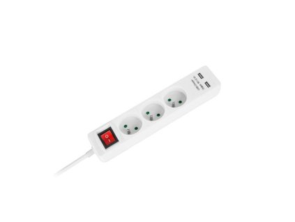 Predlž. zásuvka 3x+2xUSB+vypínač 3m biela