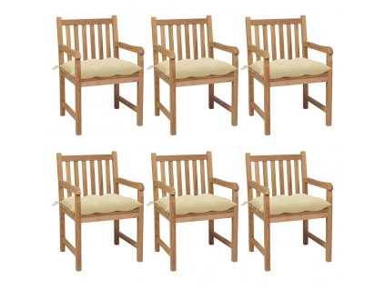 Multidom Záhradné stoličky 6 ks s krémovobielymi podložkami tíkový masív