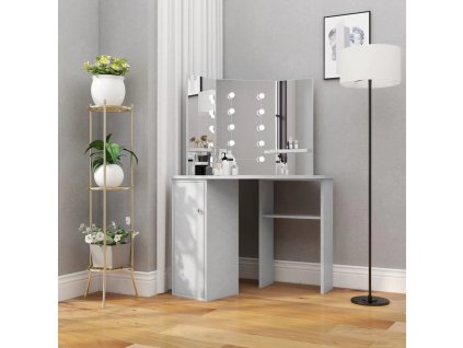 Multidom Rohový toaletný stolík s LED betónovosivý 111x54x141,5 cm