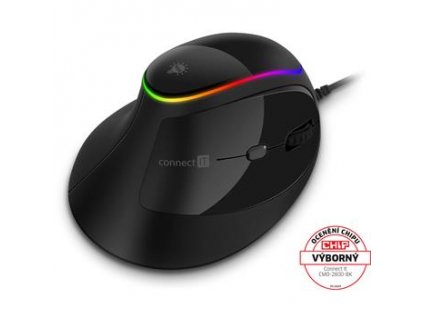 CONNECT IT GAME FOR HEALTH RGB ergonomická vertikální myš, drátová, ČERNÁ