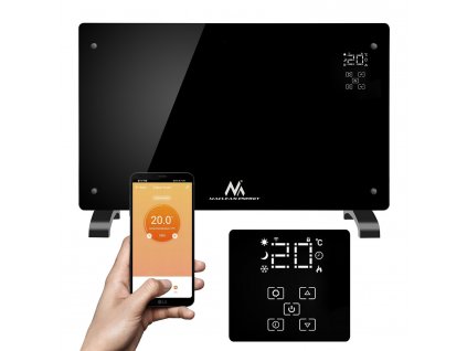 Elektrický ohrievač Maclean, konvekčný, sklenený panel, časovač, dotykový displej, WiFi ovládanie, čierna farba, MCE502