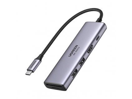Adaptér 5 v 1 UGREEN CM511, rozbočovač USB-C na 2x USB,HDMI, USB-C, TF/SD (sivý)