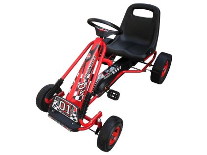 Červený pedálový go-kart s nastaviteľným sedadlom