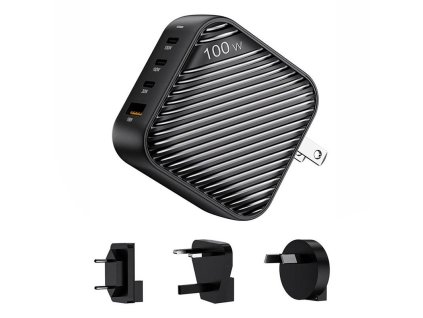 INVZI GanHub 3x USB-C + USB sieťová nabíjačka, 100 W, EU/UK/AU/US (čierna)