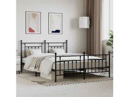 Multidom Kovový rám postele s čelom a podnožkou čierny 160x200 cm
