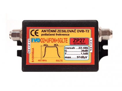 Ivo ZP27-X DVB-T2 zosilňovač 26dB (5-12V) / 22-48.k / O2+UFON+5G LTE