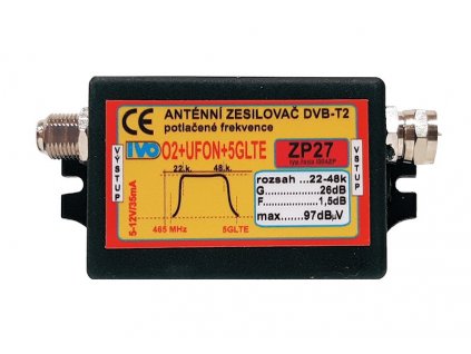 Ivo ZP27-VY DVB-T2 zosilňovač 26dB (5-12V) / 22-48.k / outdoor / O2+UFON+5G LTE