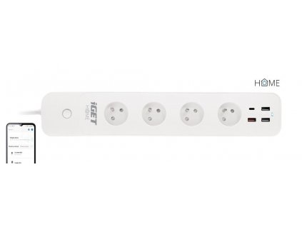 iGET HOME Power 4 USB - WiFi chytrá prodlužka 4x 230V + 4x USB, samostatná, měření spotřeby, 3680W