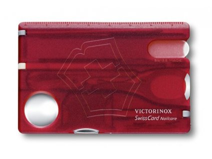 0.7240.T Victorinox SwissCard Nailcare Red translucent imitácia platobnej karty, 13 funkcií, červená