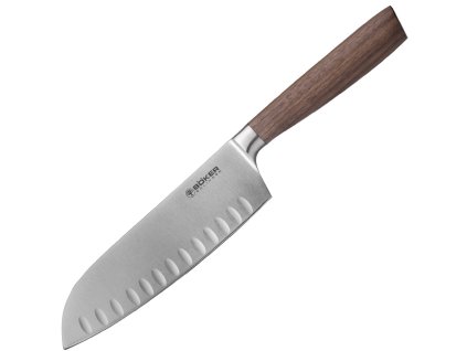 Böker Manufaktur Solingen130735 Core Santoku kuchynský nôž 16,5 cm, dutý okraj, orechové drevo
