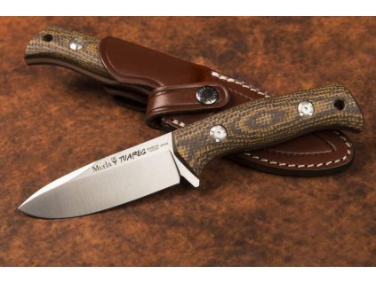 Muela Tuareg-10G odolný bushcraft nôž 10 cm, Cryo-T, hnedo-horčicová, Micarta, kožené puzdro