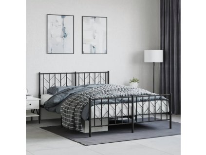 Multidom Kovový rám postele s čelom a podnožkou čierny 150x200 cm