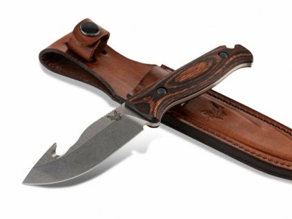 Benchmade15004 SADDLE MOUNTAIN SKINNER lovecký nôž s vyvrhovacím hákom 10,7cm, drevo, kožené puzdro