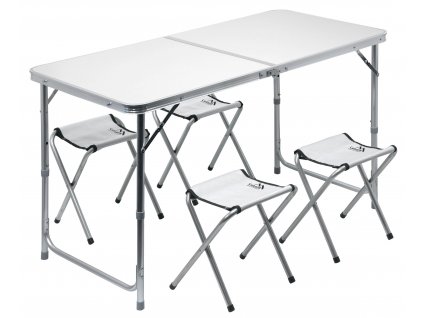 Kempingový stôl DOUBLE teleskopický sivý + 4x stoličky