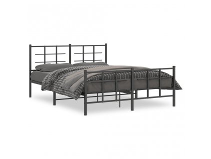 Multidom Kovový rám postele s čelom a podnožkou čierny 150x200 cm