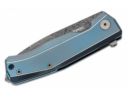 MT01D BL LionSteel Folding knife Damascus Scrambled blade, BLUE Titanium handle and clip