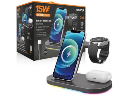 Aligator Stanica Smart Station S s bezdrôtovým nabíjaním 3v1, 15W